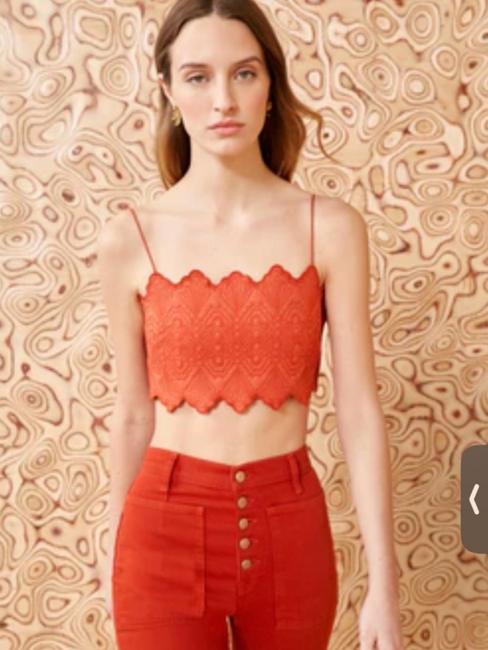 Ulla Johnson Orange Scalloped Lace Crop Cami